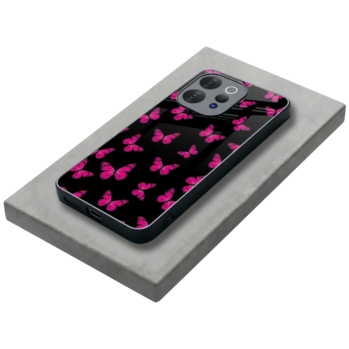 Butterfly Burst Black stylish phone case for vivo v70 elite | glossy glass and slim fit
