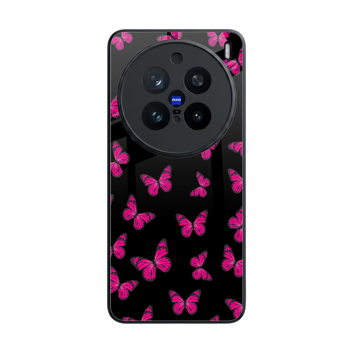 Butterfly Burst Black back phone cover | glass case for vivo x200 pro