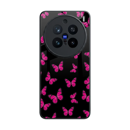 Butterfly Burst Black back phone cover | glass case for vivo x200 pro
