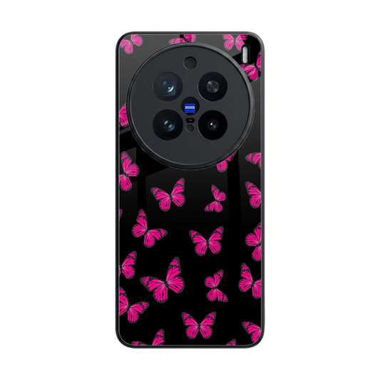 Butterfly Burst Black back phone cover | glass case for vivo x200 pro