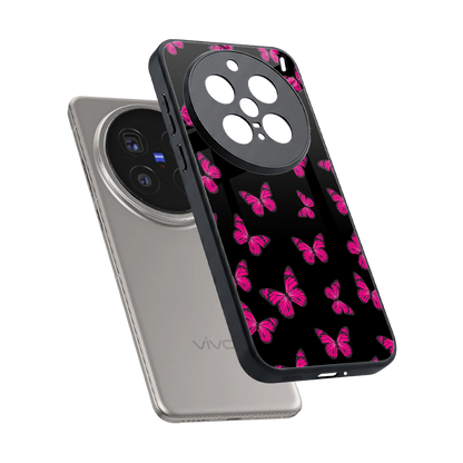 Butterfly Burst Black sleek vivo x200 pro cover with tempered glass back and TPU edges