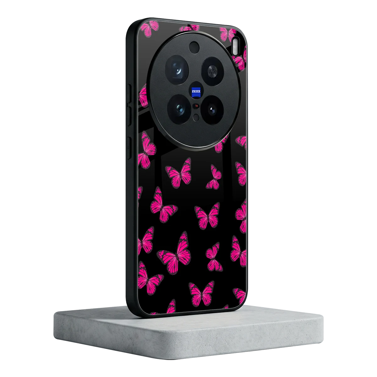 Butterfly Burst Black vivo x200 pro mobile cover | shockproof glass phone case
