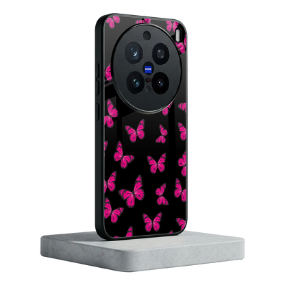 Butterfly Burst Black vivo x200 pro mobile cover | shockproof glass phone case