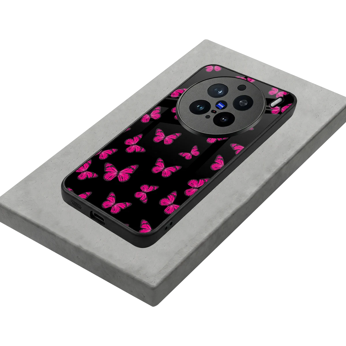 Butterfly Burst Black stylish phone case for vivo x200 pro | glossy glass and slim fit