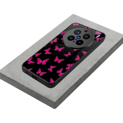 Butterfly Burst Black stylish phone case for vivo x200 pro | glossy glass and slim fit