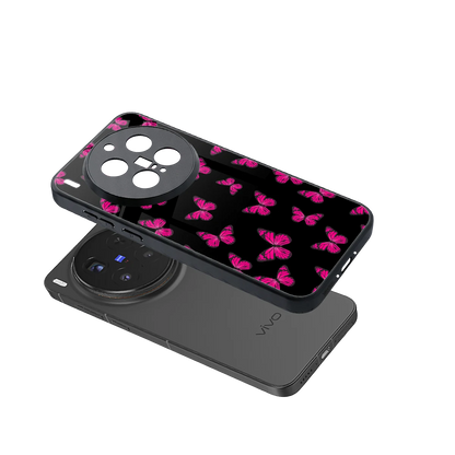 Butterfly Burst Black sleek vivo x300 pro cover with tempered glass back and TPU edges