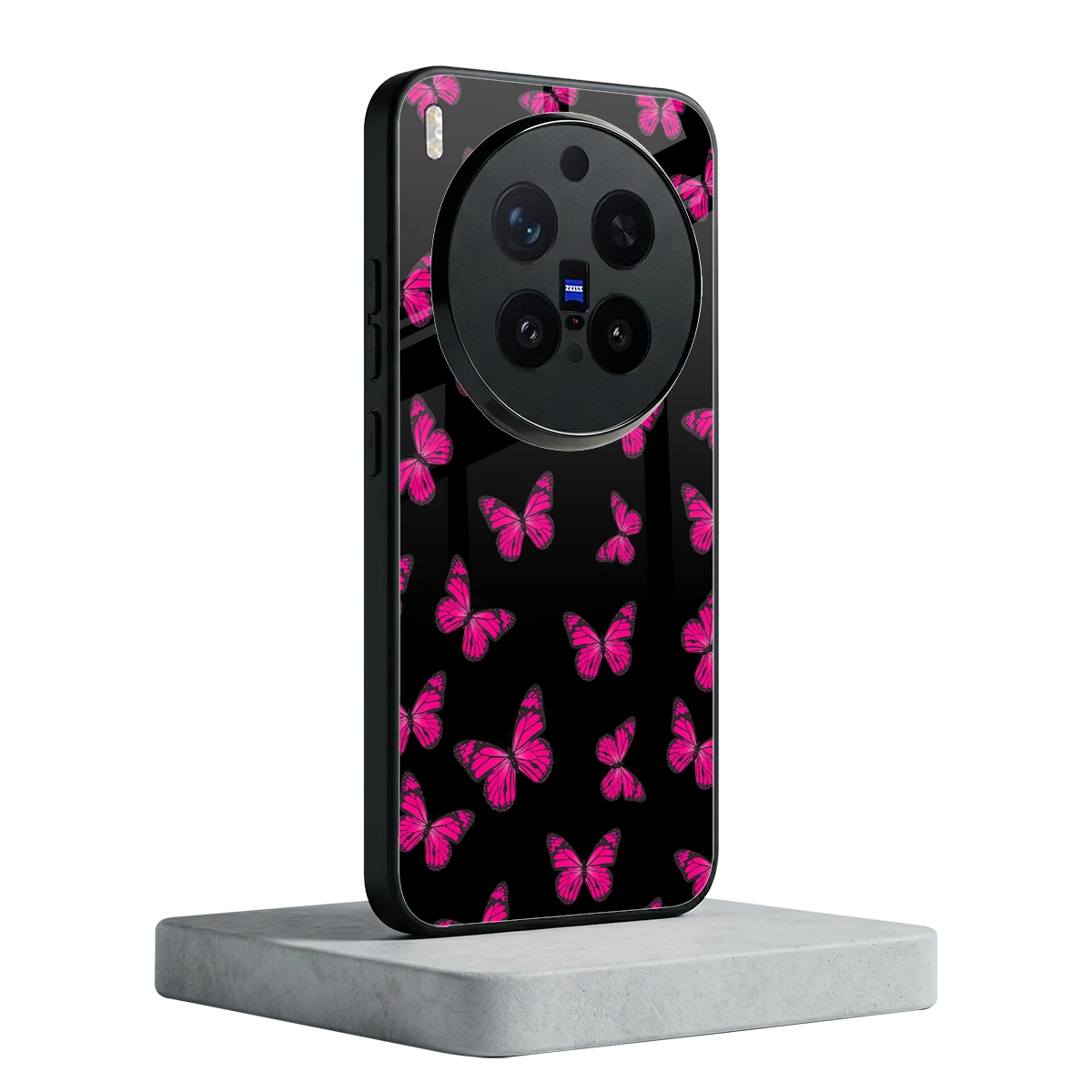 Butterfly Burst Black vivo x300 pro mobile cover | shockproof glass phone case