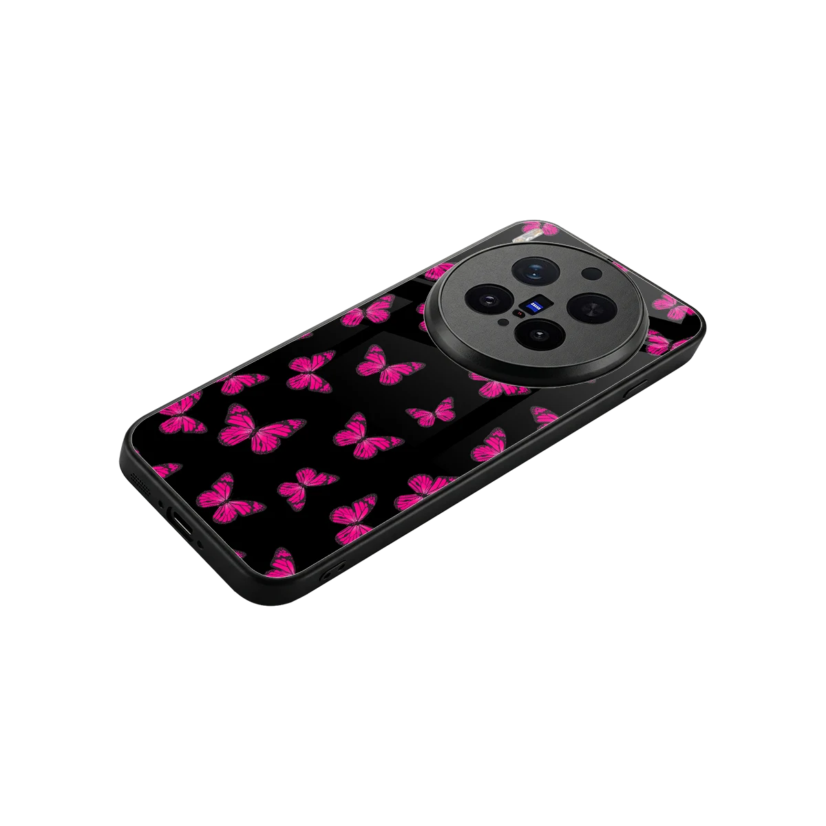 Butterfly Burst Black stylish phone case for vivo x300 pro | glossy glass and slim fit