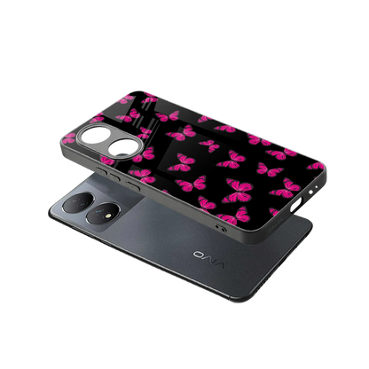 Butterfly Burst Black sleek Vivo-y100 cover with tempered glass back and TPU edges