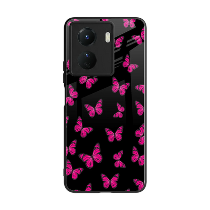 Butterfly Burst Black back phone cover | glass case for vivo y16