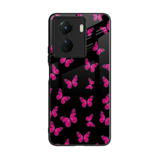 Butterfly Burst Black back phone cover | glass case for vivo y16