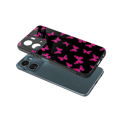 Butterfly Burst Black sleek vivo y16 cover with tempered glass back and TPU edges
