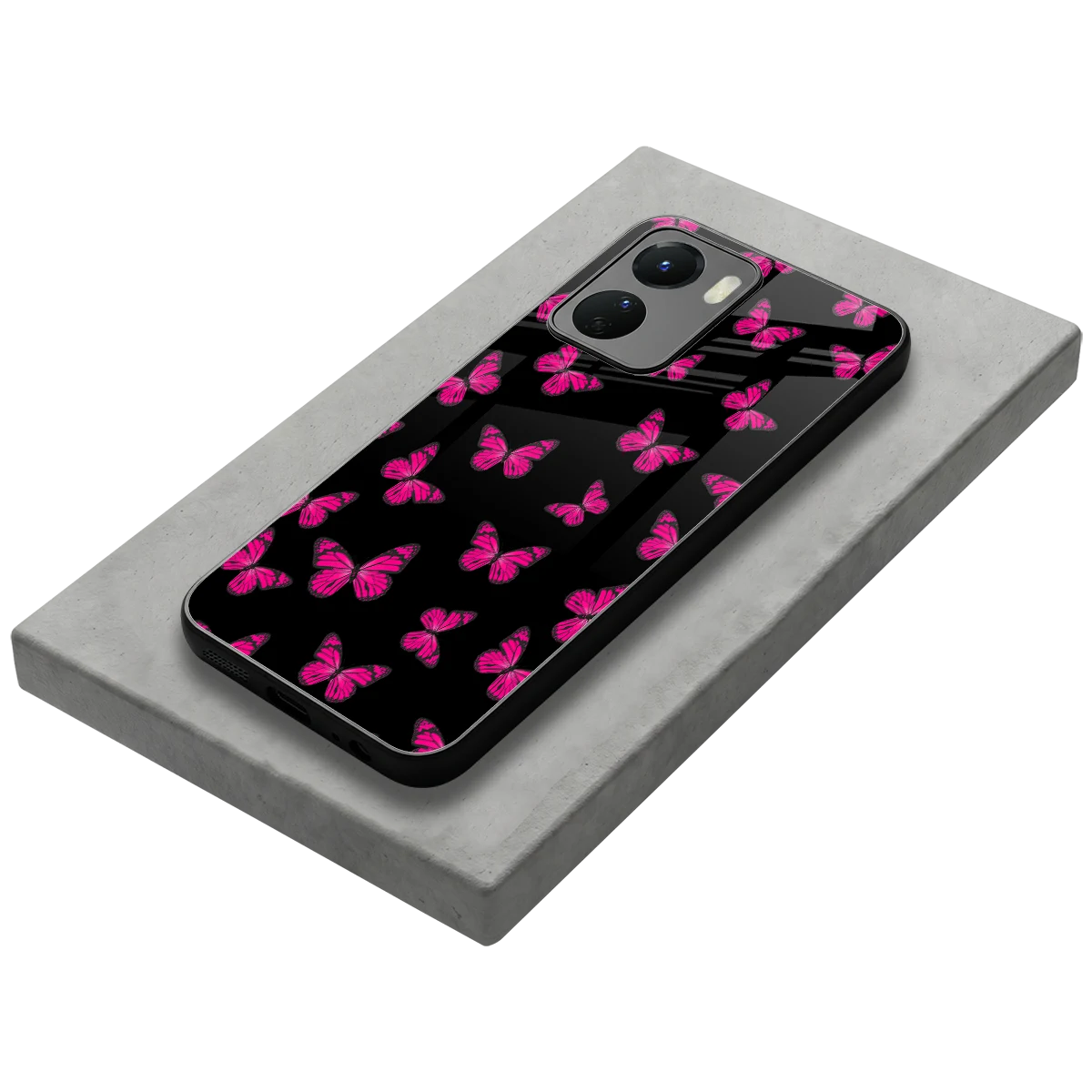 Butterfly Burst Black stylish phone case for vivo y16 | glossy glass and slim fit