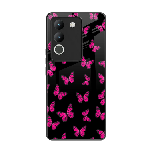 Butterfly Burst Black back phone cover | glass case for vivo y200 5g