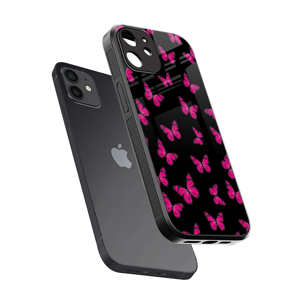 Butterfly Burst Black sleek iphone 11 cover with tempered glass back and TPU edges