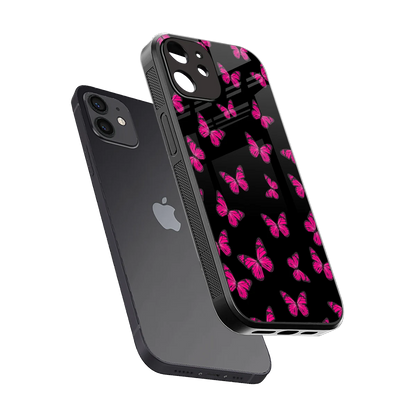 Butterfly Burst Black sleek iphone 11 cover with tempered glass back and TPU edges