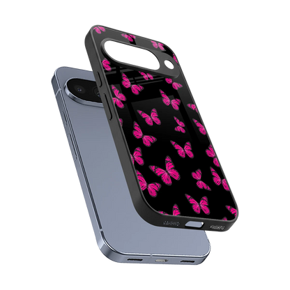 Butterfly Burst Black sleek google pixel 10 cover with tempered glass back and TPU edges
