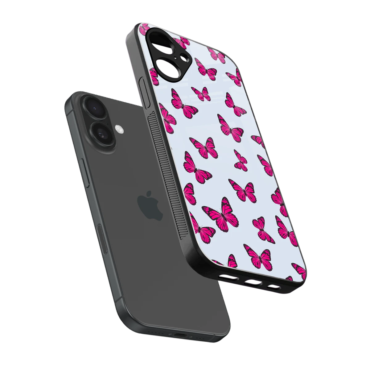 Butterfly Burst Lite sleek iPhone 16 cover with tempered glass back and TPU edges
