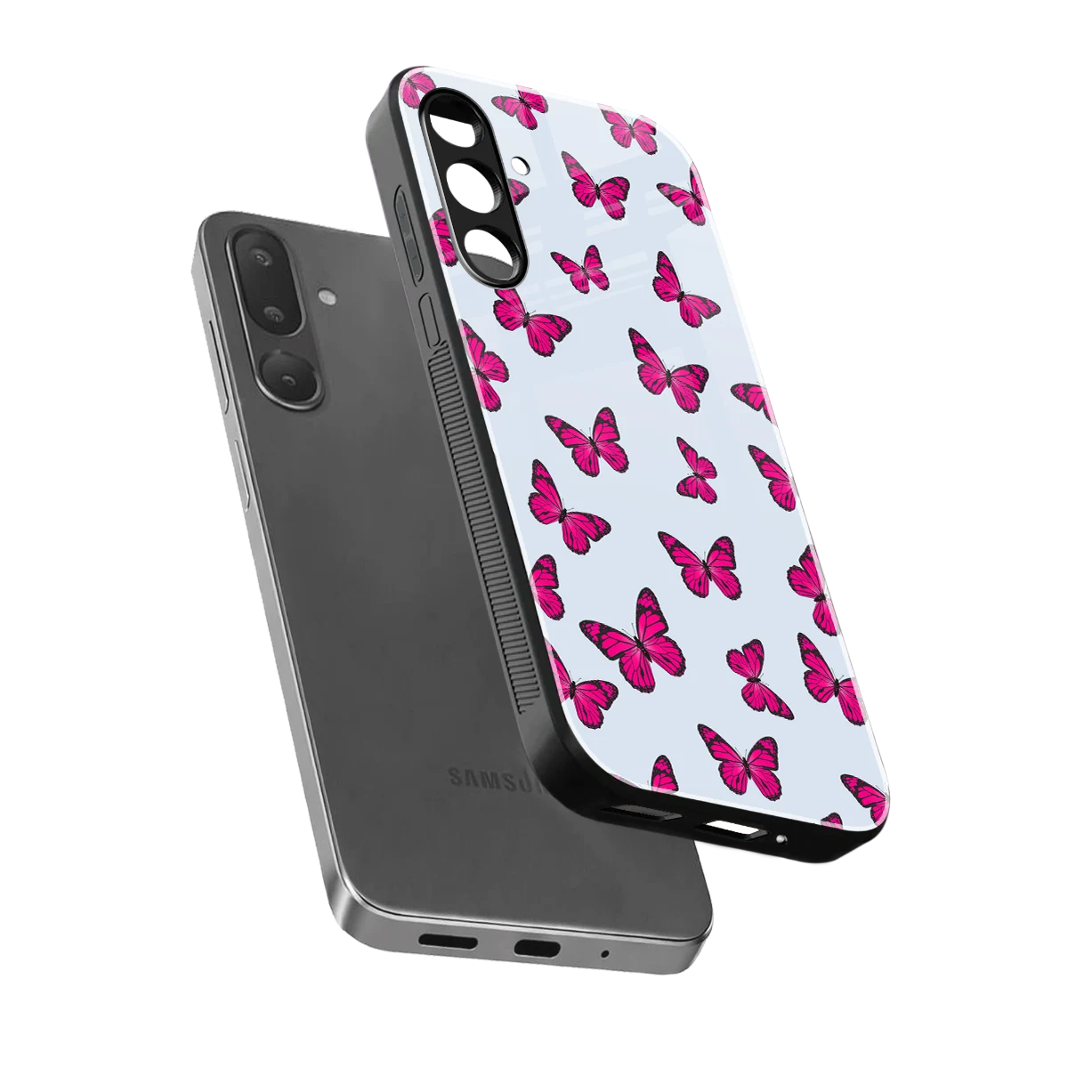 Butterfly Burst Lite sleek samsung galaxy m56 5g cover with tempered glass back and TPU edges