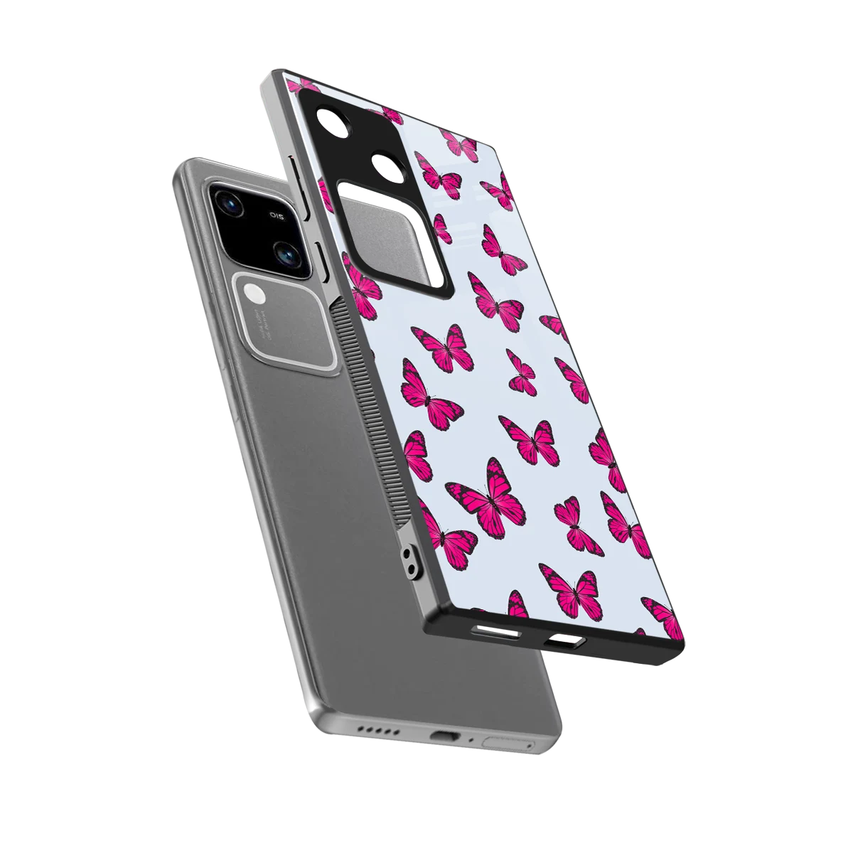 Butterfly Burst Lite sleek vivo v30 cover with tempered glass back and TPU edges