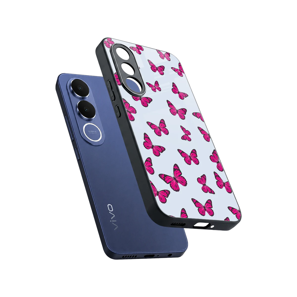 Butterfly Burst Lite sleek vivo v70 fe cover with tempered glass back and TPU edges
