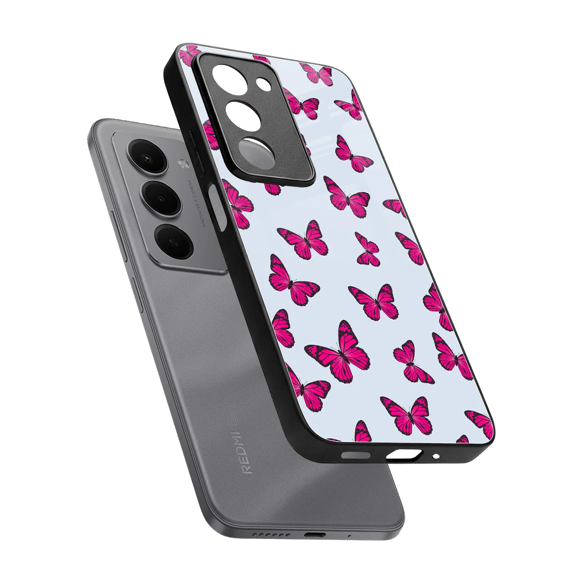 Butterfly Burst Lite sleek redmi 15 5g cover with tempered glass back and TPU edges