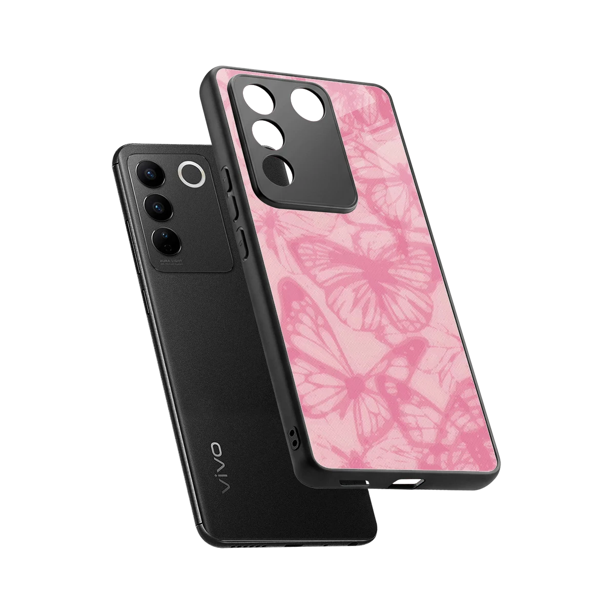 Butterfly Spectrum sleek vivo v27 5g cover with tempered glass back and TPU edges