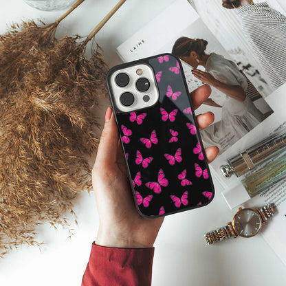 Butterfly Burst Black Phone Case for Iphone 16 | Glass Case