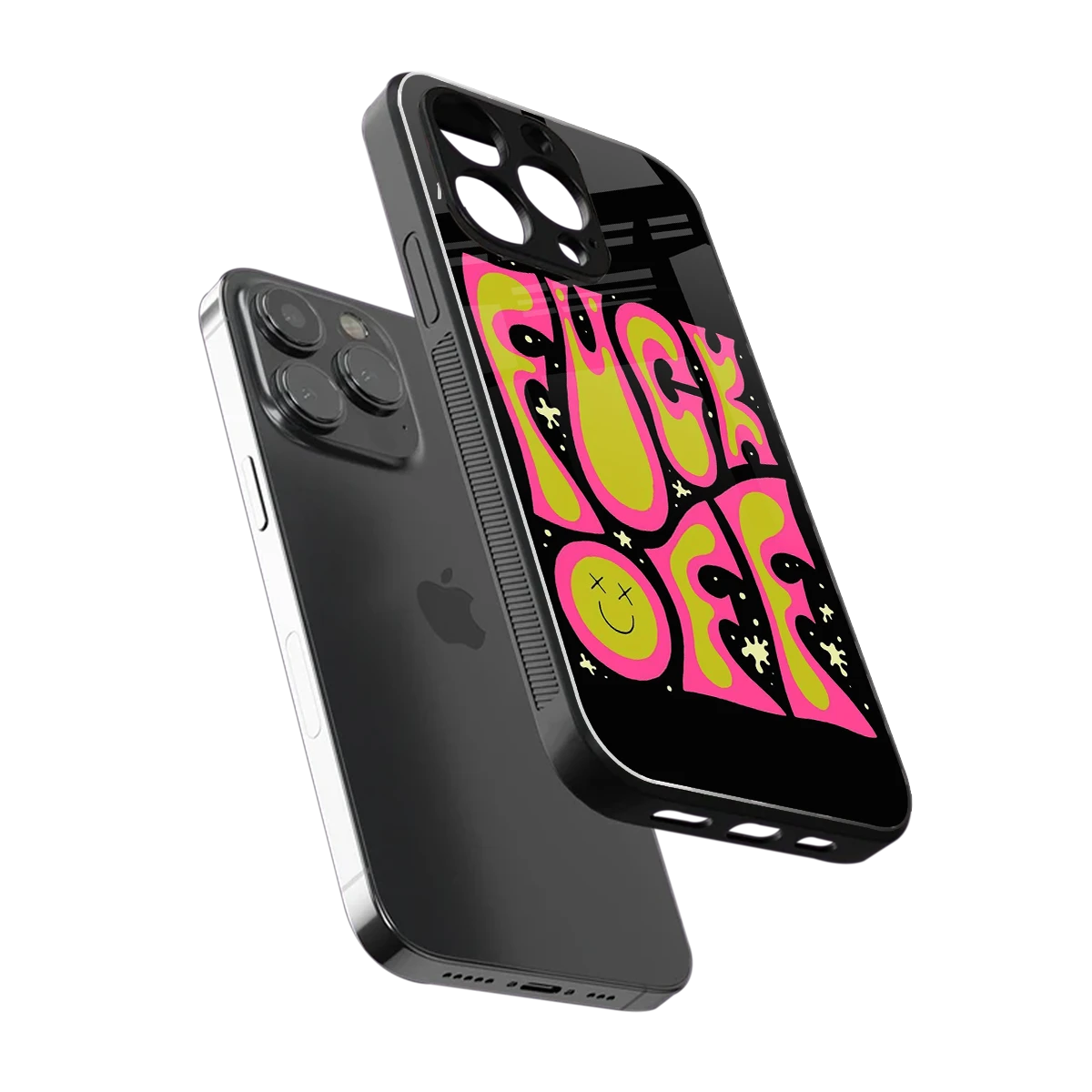 Buzz Off sleek iphone 15 pro cover with tempered glass back and TPU edges