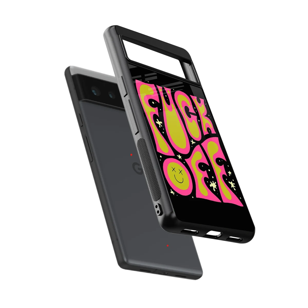 Buzz Off sleek google pixel 6a cover with tempered glass back and TPU edges