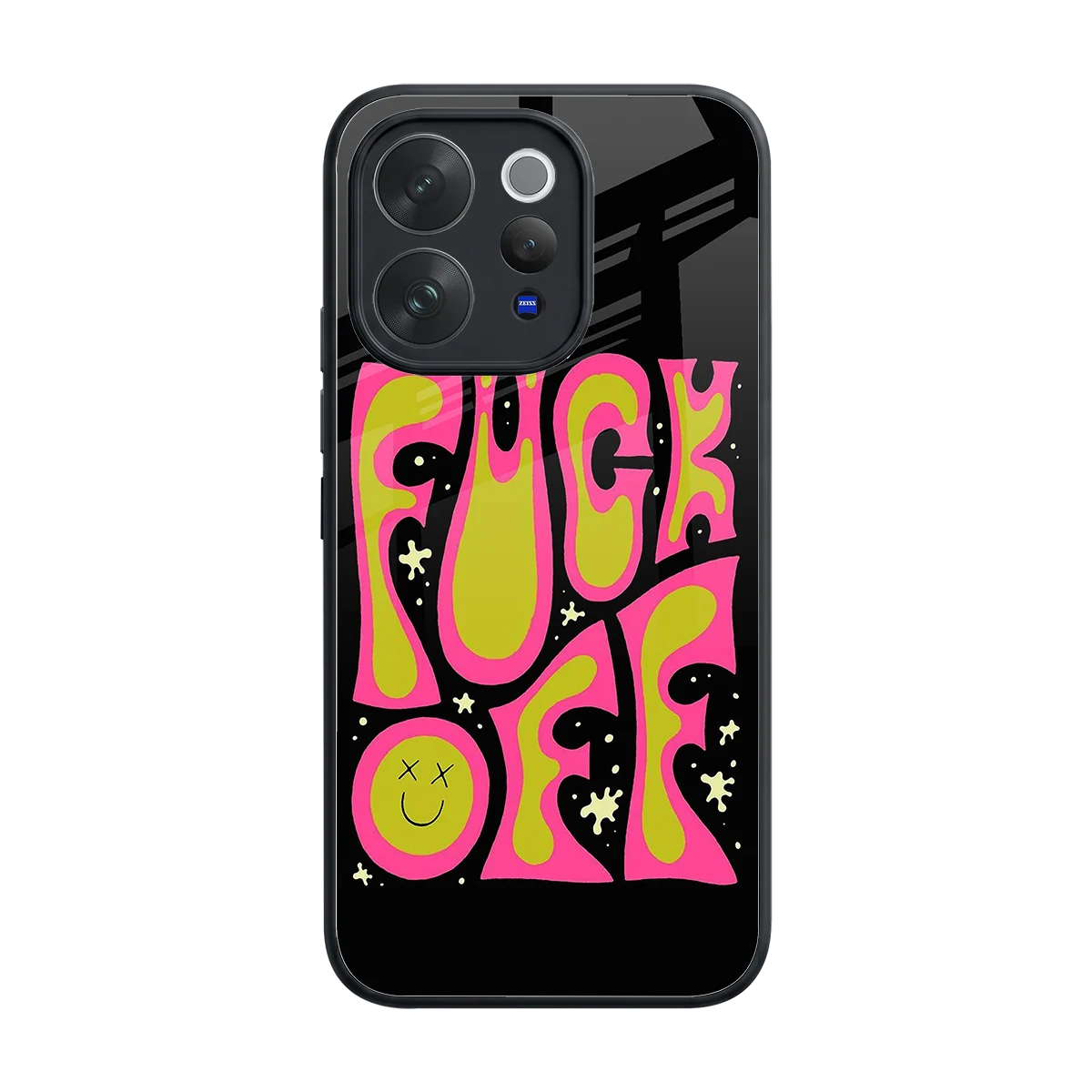 Buzz Off back phone cover | glass case for vivo v70 elite