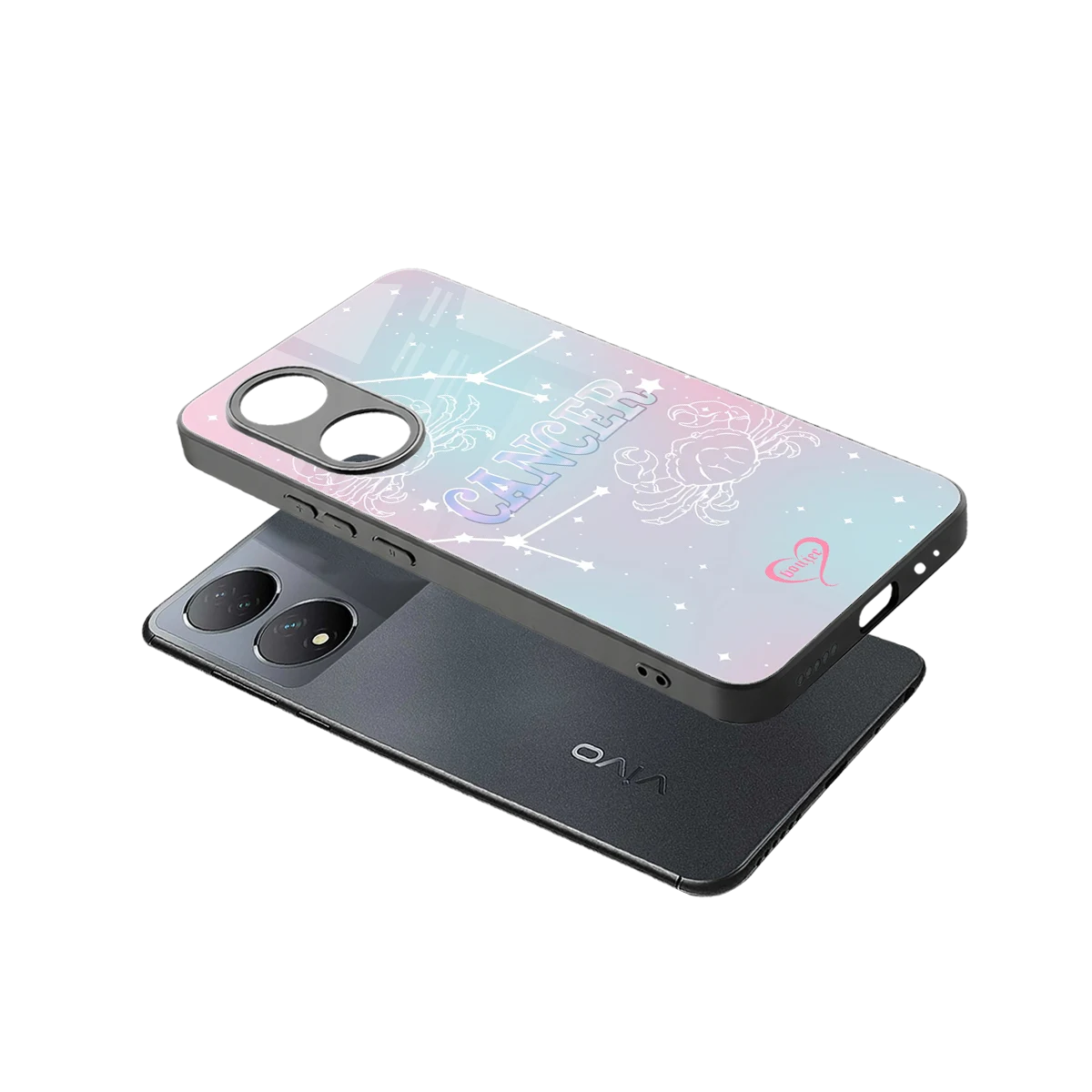 Cancer Aura sleek Vivo-y100 cover with tempered glass back and TPU edges
