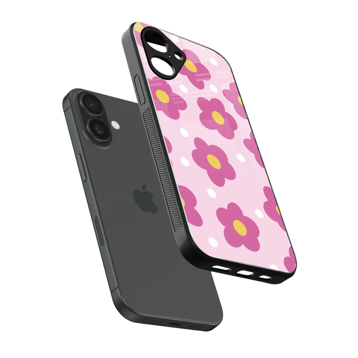 Candy Flower sleek iPhone 16 cover with tempered glass back and TPU edges