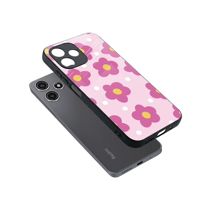Candy Flower sleek redmi 12 5g cover with tempered glass back and TPU edges