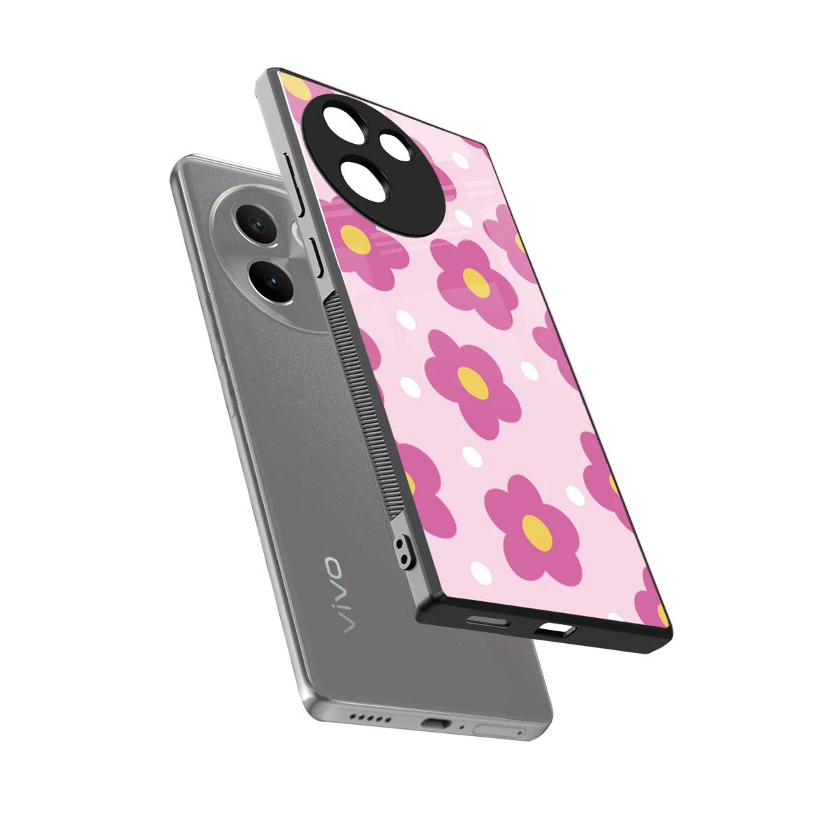 Candy Flower sleek vivo v30e cover with tempered glass back and TPU edges