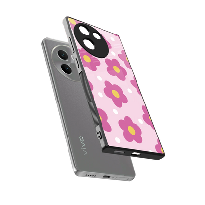 Candy Flower sleek vivo v30e cover with tempered glass back and TPU edges
