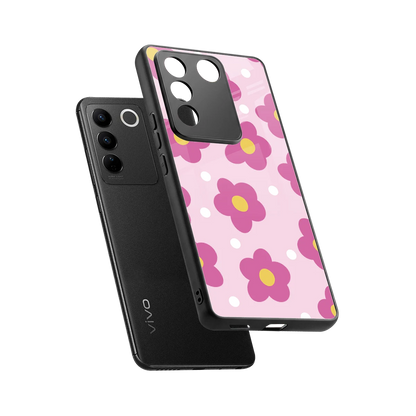 Candy Flower sleek vivo v27 5g cover with tempered glass back and TPU edges