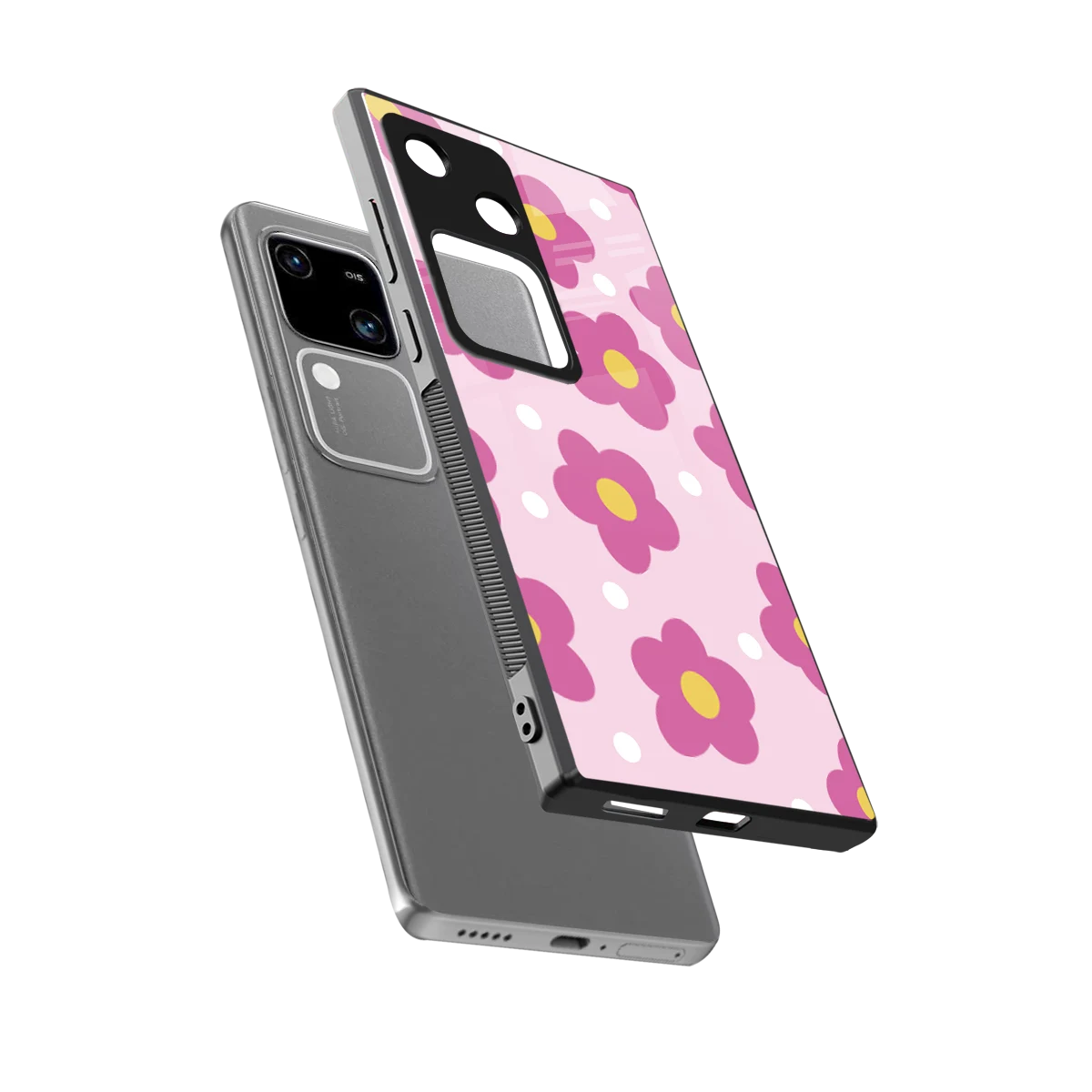 Candy Flower sleek vivo v30 cover with tempered glass back and TPU edges