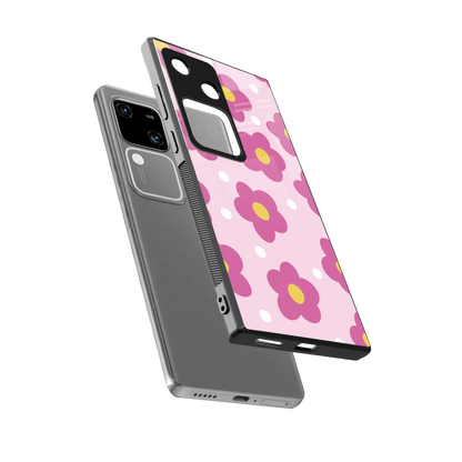 Candy Flower sleek vivo v30 cover with tempered glass back and TPU edges