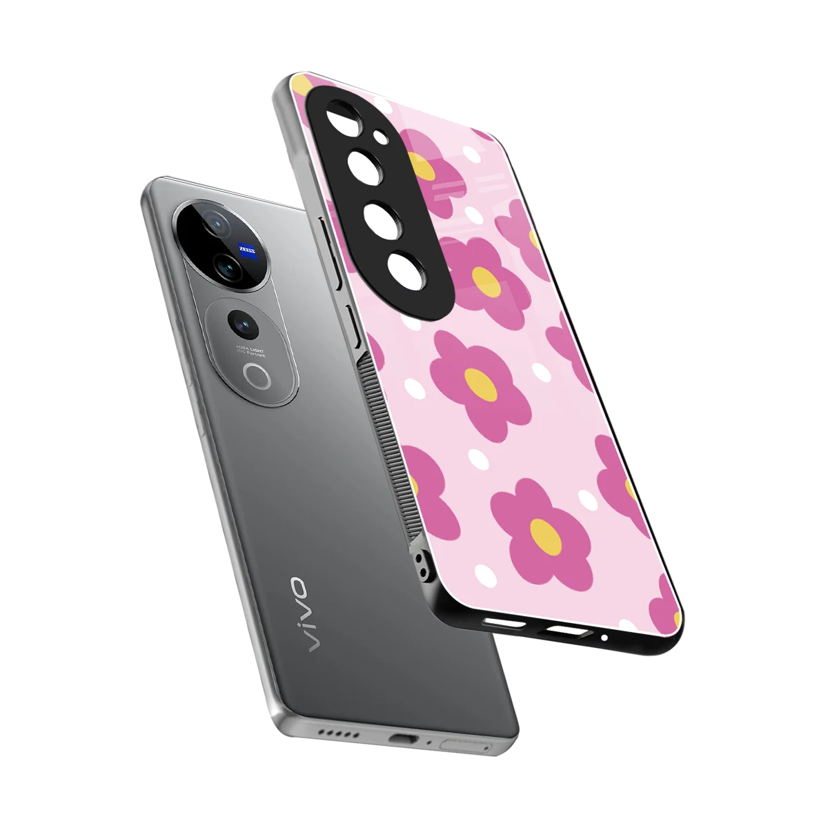 Candy Flower sleek vivo v40 pro cover with tempered glass back and TPU edges