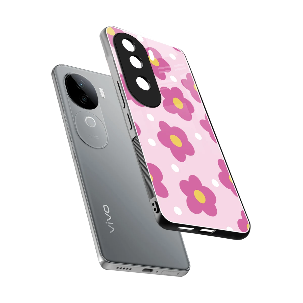 Candy Flower sleek vivo v40e cover with tempered glass back and TPU edges