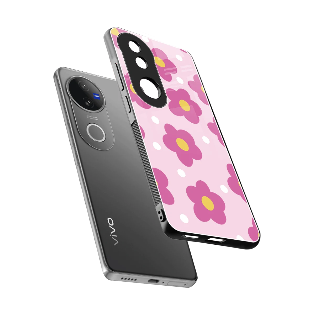 Candy Flower sleek vivo v50 cover with tempered glass back and TPU edges