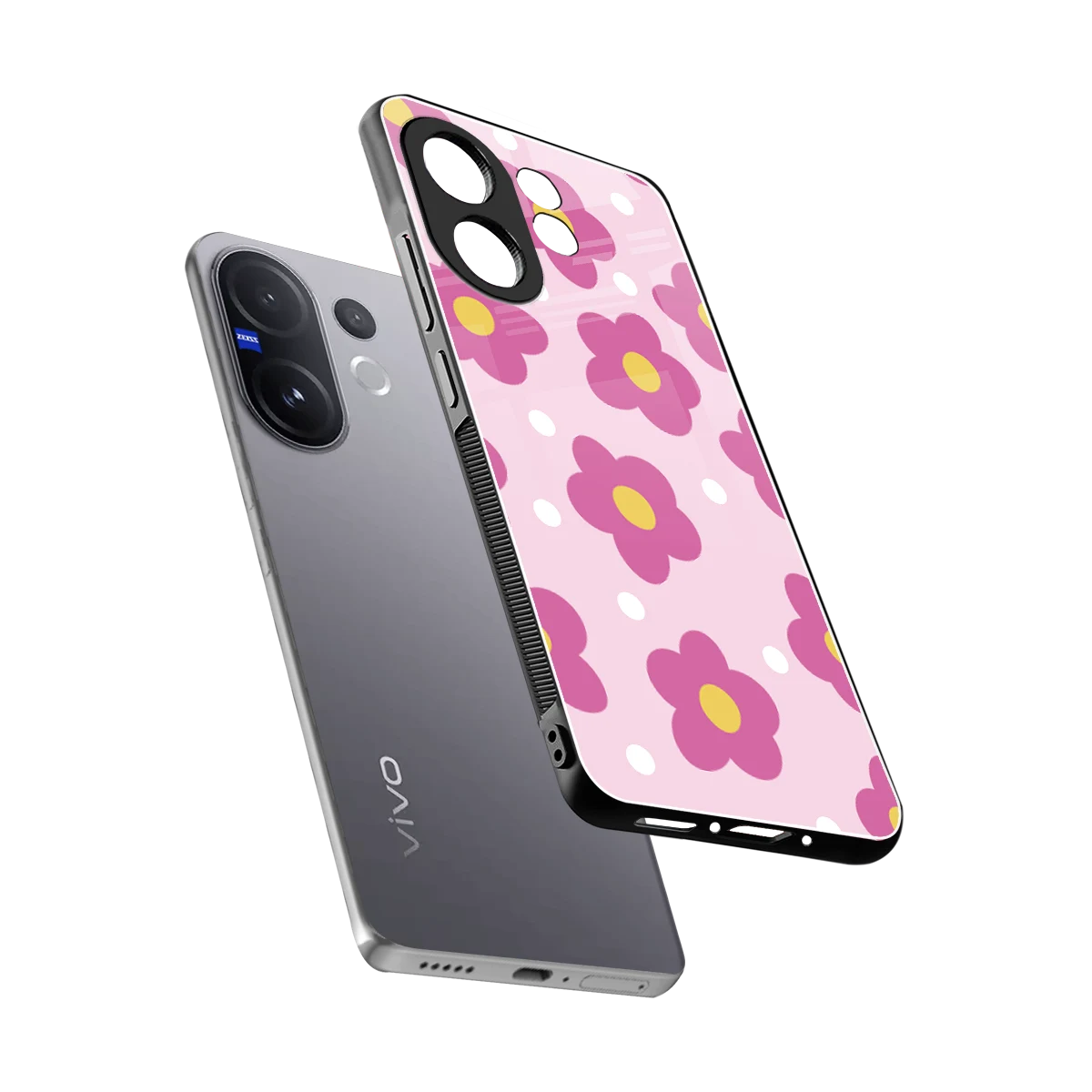 Candy Flower sleek vivo v60 cover with tempered glass back and TPU edges