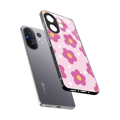 Candy Flower sleek vivo v60 cover with tempered glass back and TPU edges