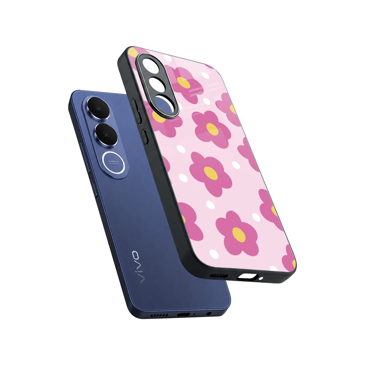 Candy Flower sleek vivo v70 fe cover with tempered glass back and TPU edges