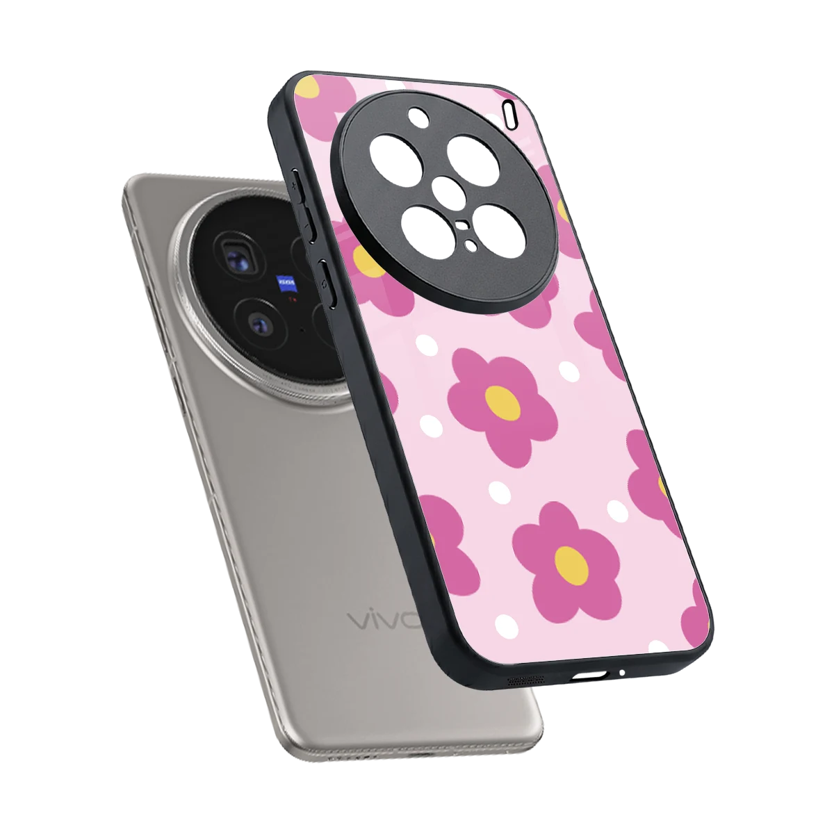 Candy Flower sleek vivo x200 pro cover with tempered glass back and TPU edges