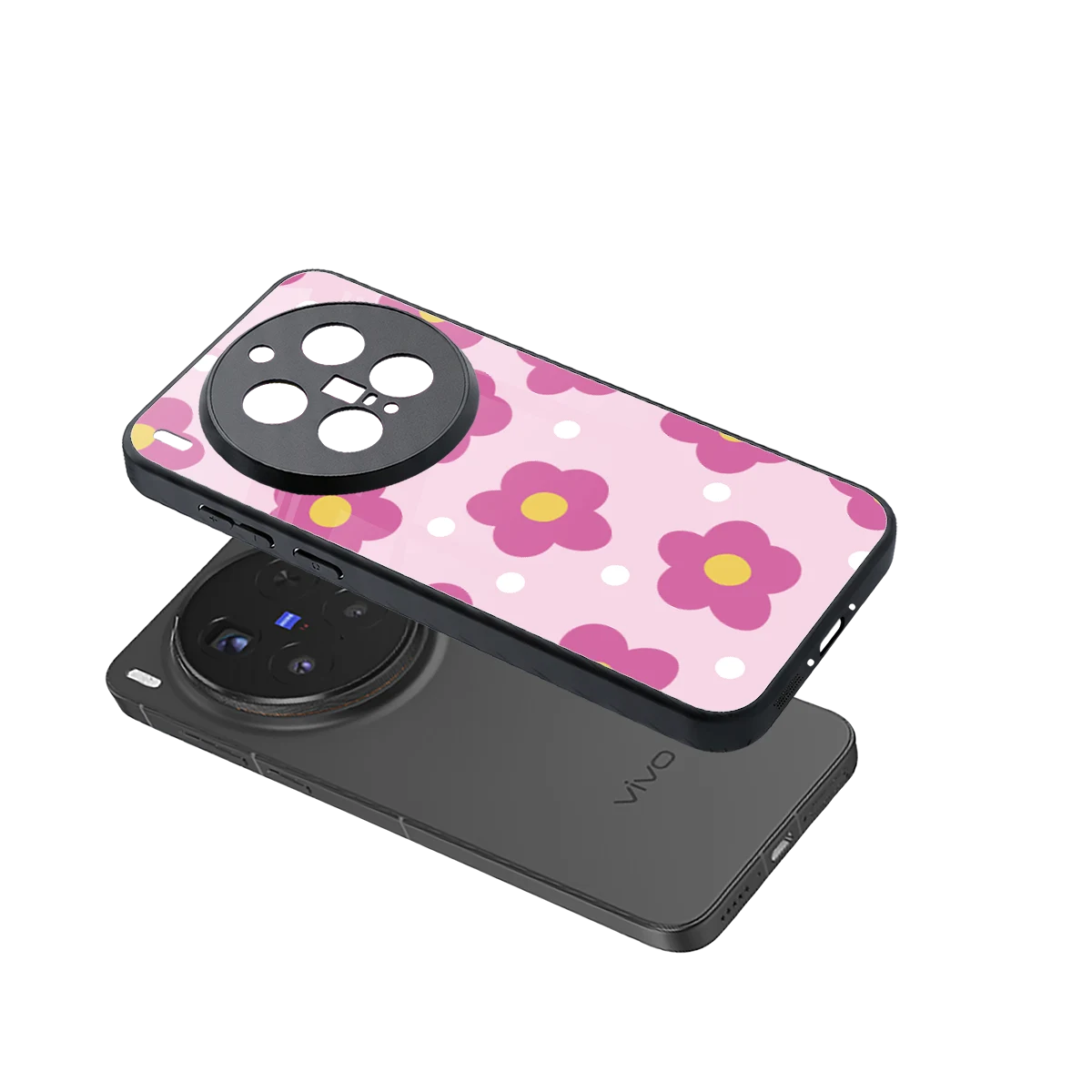 Candy Flower sleek vivo x300 pro cover with tempered glass back and TPU edges