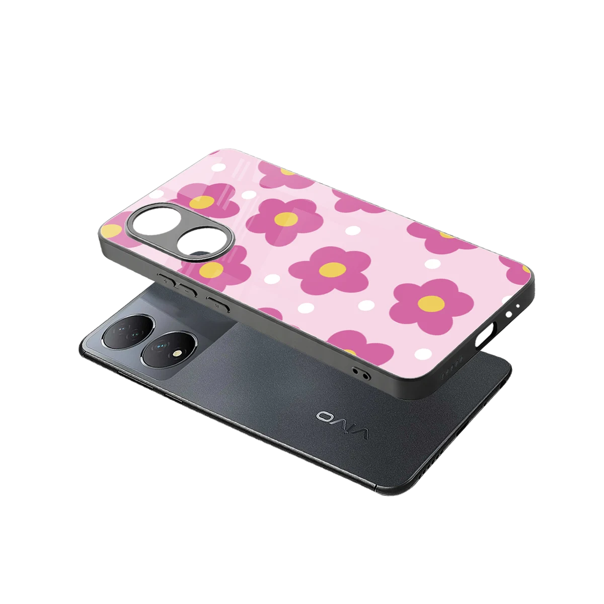 Candy Flower sleek Vivo-y100 cover with tempered glass back and TPU edges