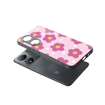 Candy Flower sleek Vivo-y100 cover with tempered glass back and TPU edges