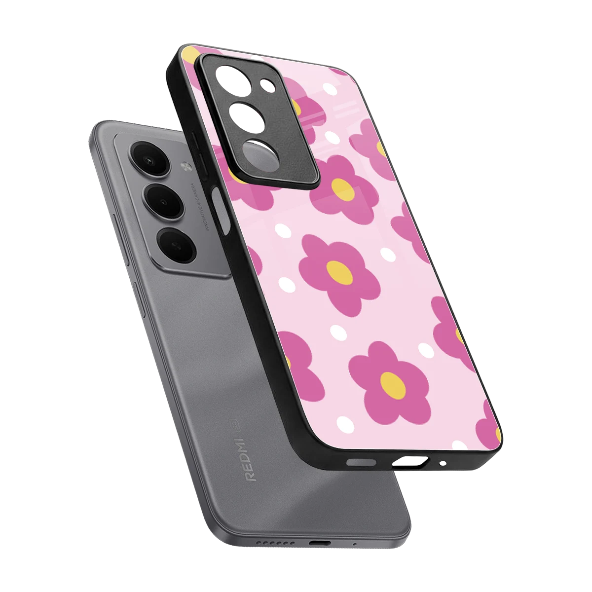 Candy Flower sleek redmi 15 5g cover with tempered glass back and TPU edges